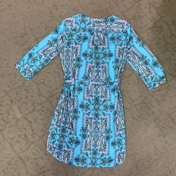 Victoria Secret S/P Turquoise Button-down Silky Retro Print Mini Dress Summer - Picture 7 of 11